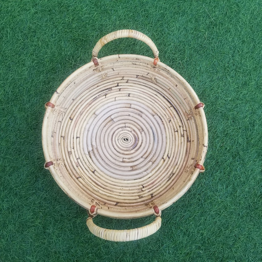 Kerajinan Tangan Rotan Keranjang Lombok Bulat Handle Kuping 33x33x10cm