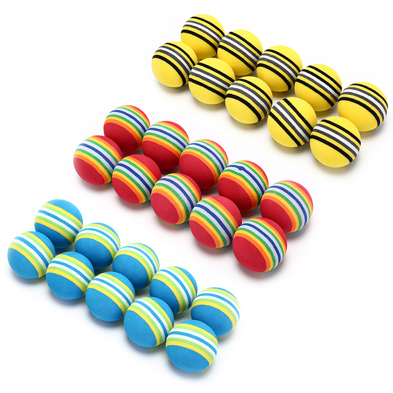 10pcs Bola Golf Bahan Busa Spons Motif Garis Warna Pelangi Untuk Latihan