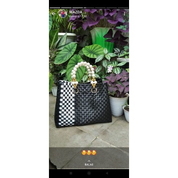 Tas Anyaman Plastik Jaly-Jaly Size M Tali Mutiara