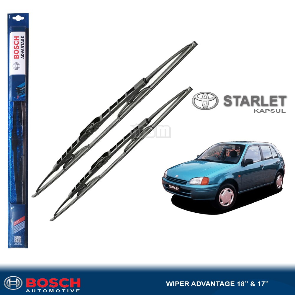 Bosch Advantage / Karet Wiper Mobil Toyota Starlet Kapsul 18&quot; dan 17&quot; (Sepasang) / Wiper Mobil / DSM