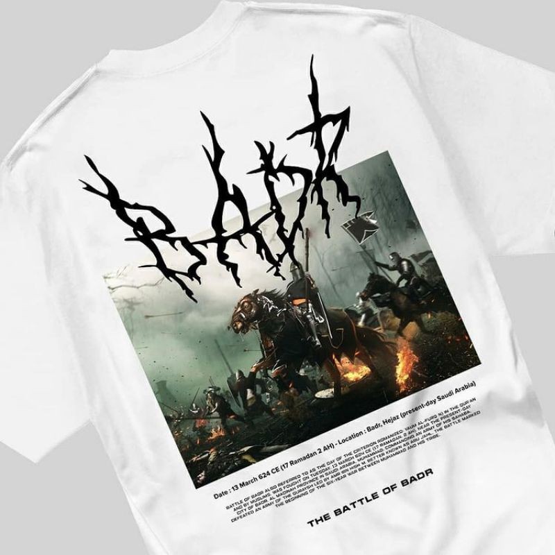 Kaos Dakwah Pria Muslim Dakwah Islami Tema Badr White MOSLEM LIMITED-2