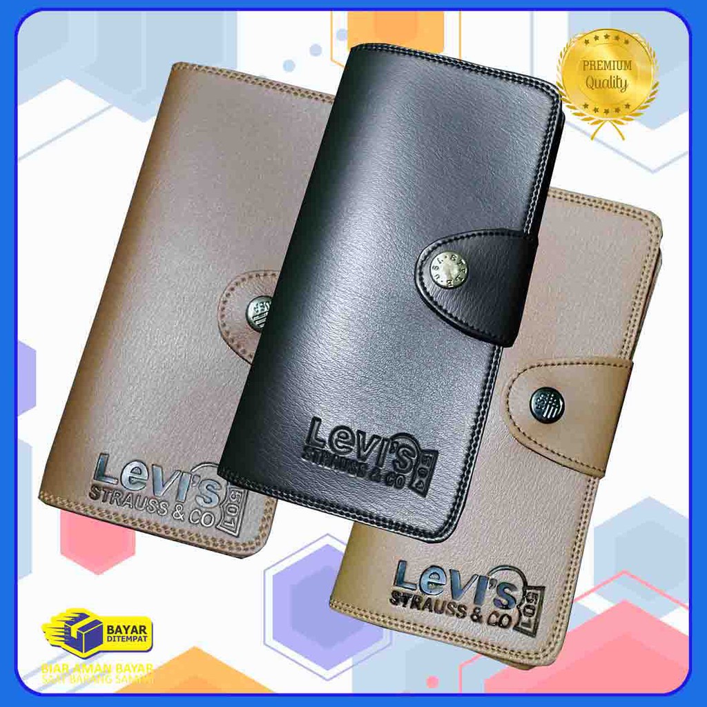 MIDYEAR SALE! Dompet lipat cowok Levis panjang kancing Bahan sintetik