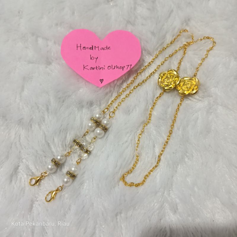 Kalung Masker Hijab 2in1// Kalung Rantai Masker Warna Gold