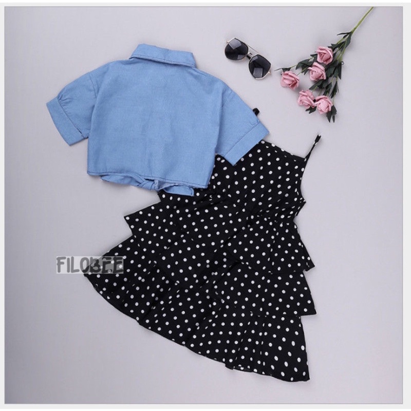 FILOBEE DRESS ANAK PEREMPUAN/DRESS DAN ROMPI DENIM/DRESS POLKADOT