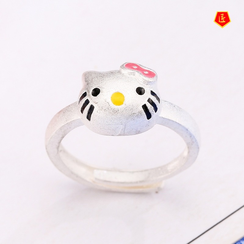 [Ready Stock]Cute Cartoon Cat Silver Ring