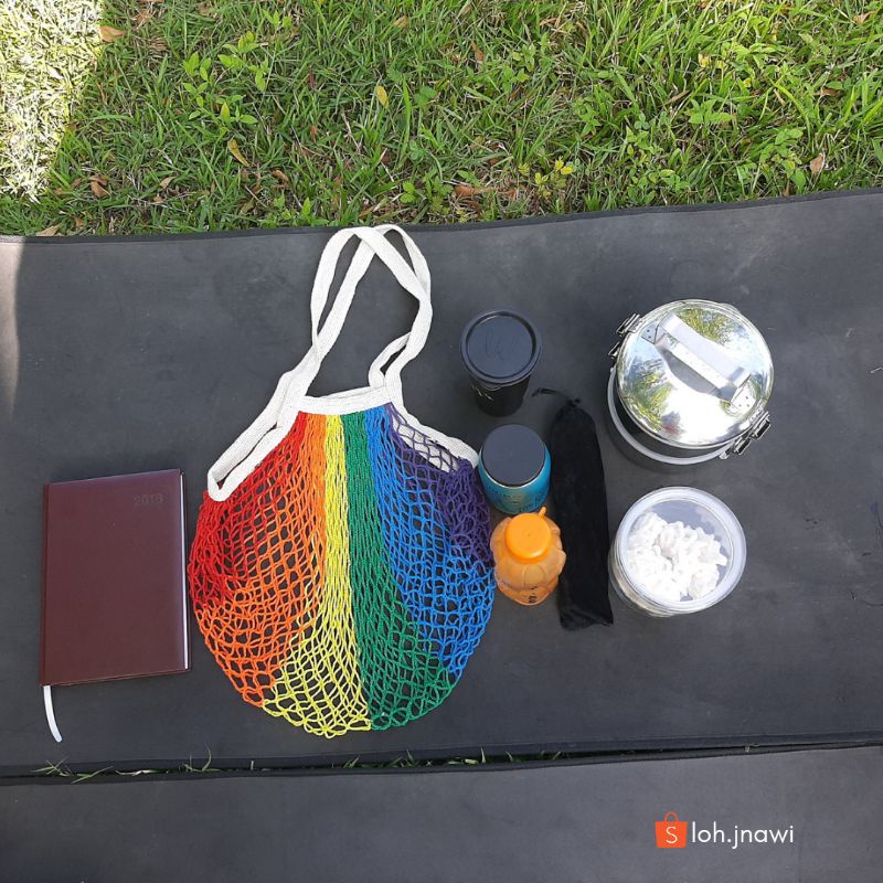 Tas Belanja Jaring Katun Motif Rainbow Tas Jaring Tas Pantai Reusable Bag Cotton Mesh Bag Net Bag Grocery Bag Fishing Net Tote Bag Tas Ramah Lingkungan