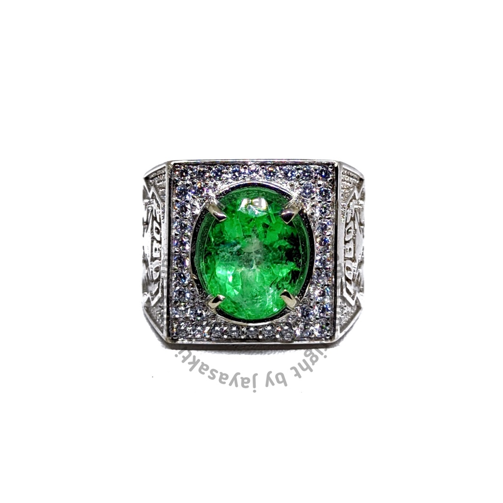 Natural Batu Permata Green Topaz Ring Alpaka German HQ GT02