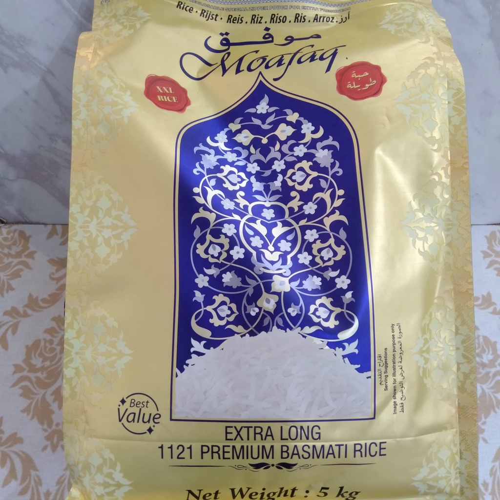 Beras Basmati Moafaq Premium 1121 Basmati Rice Beras Nasi Kebuli Biryani Mandi 5 KG