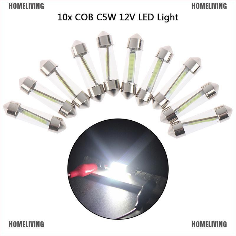10X COB C5W 12V Glass Lens LED Festoon Dome Light Lamps Bluds 36mm Auto Car