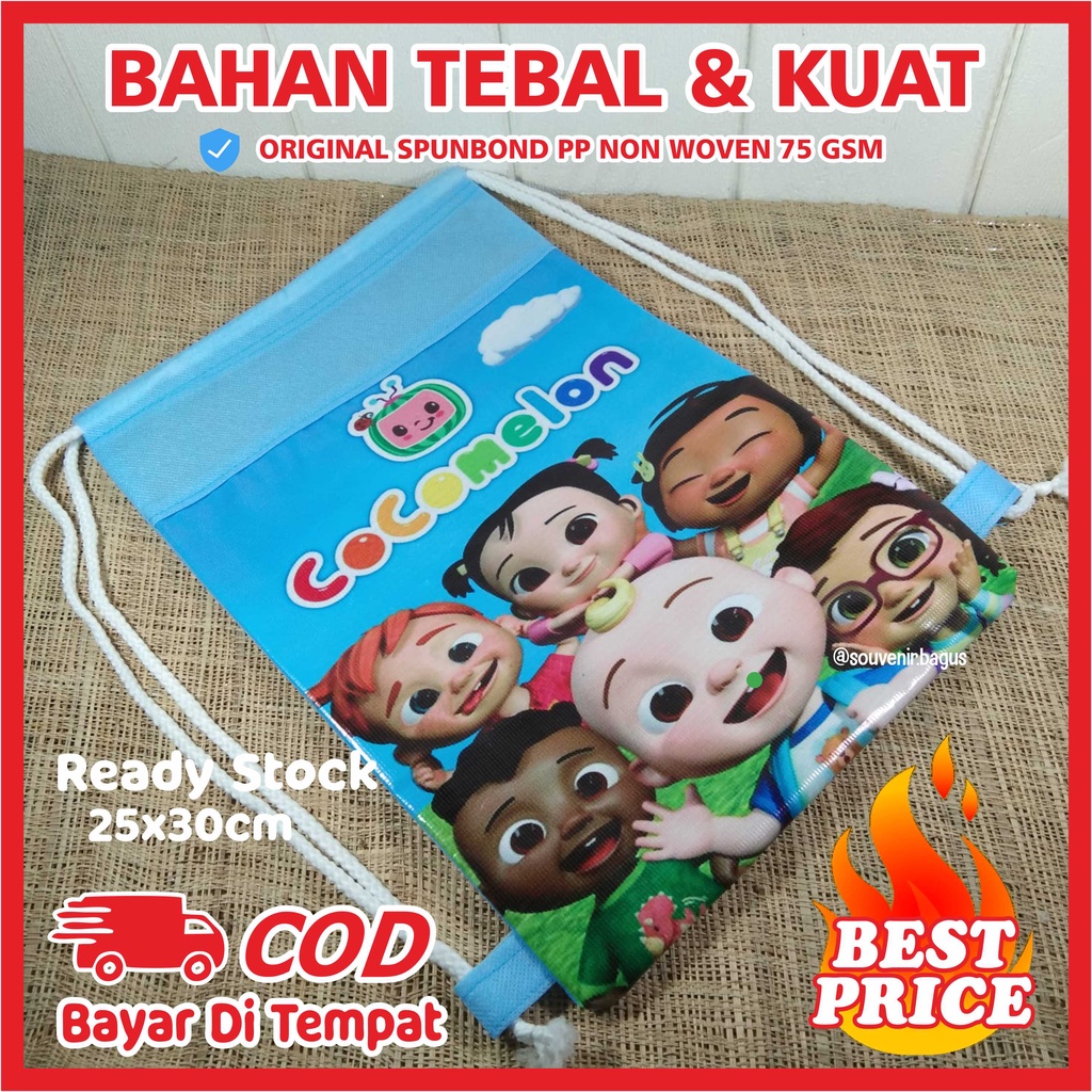 Tas Ultah Serut Backpack Ready Stock Tas Ulang Tahun Tas Souvenir String Bag isi 10 pcs = 0.5 kg-Cocomelon