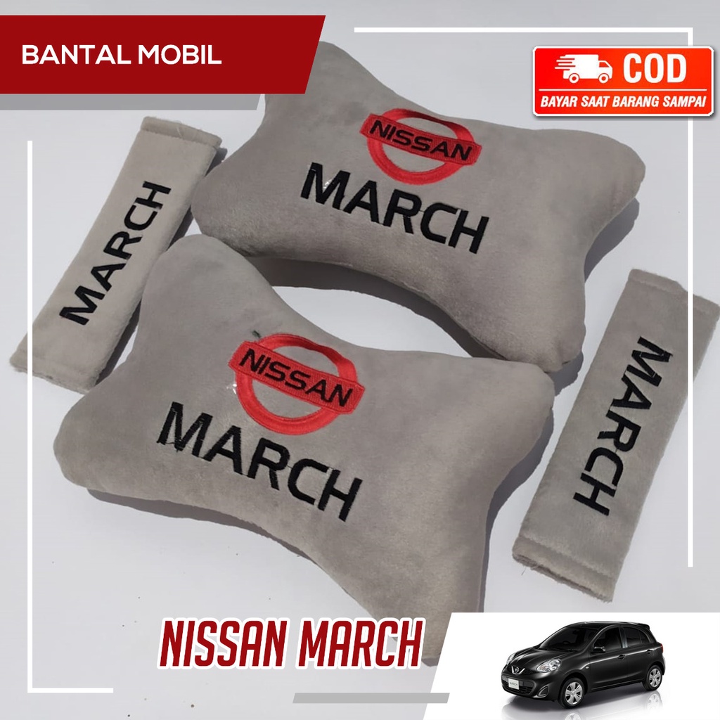 Bantal Headrest Sandaran Leher Mobil Logo Nissan March