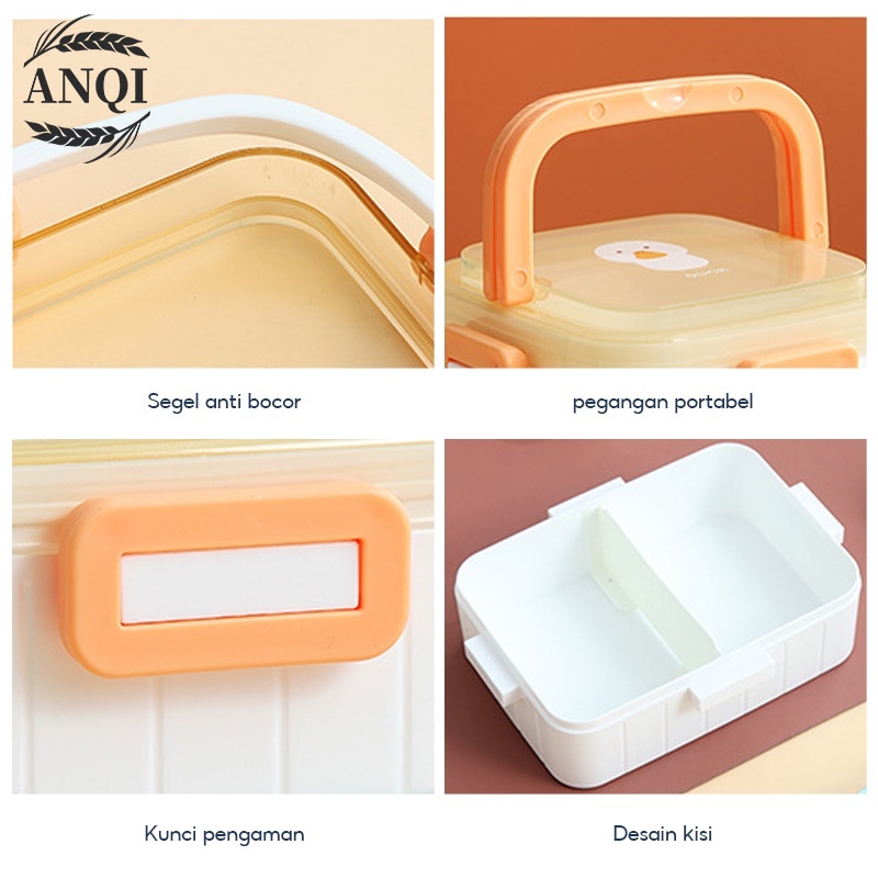 ANQI 1888 Kotak Bekal Makan Siang Bahan Jerami Rectangular Lunch Box Kotak Makan Tempat Bekal Makanan