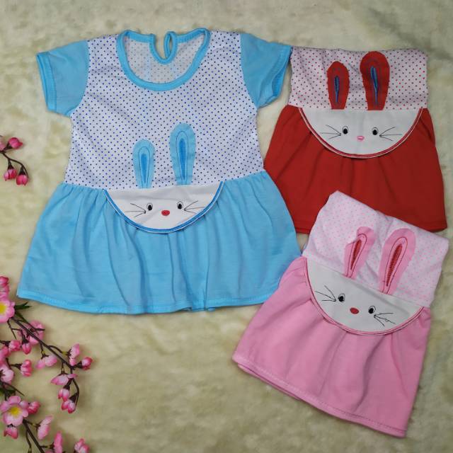 Dress Anak Perempuan Size 9-18bulan gambar Bunny / Pakaian Anak Perempuan / Baju Harian Anak Cewek