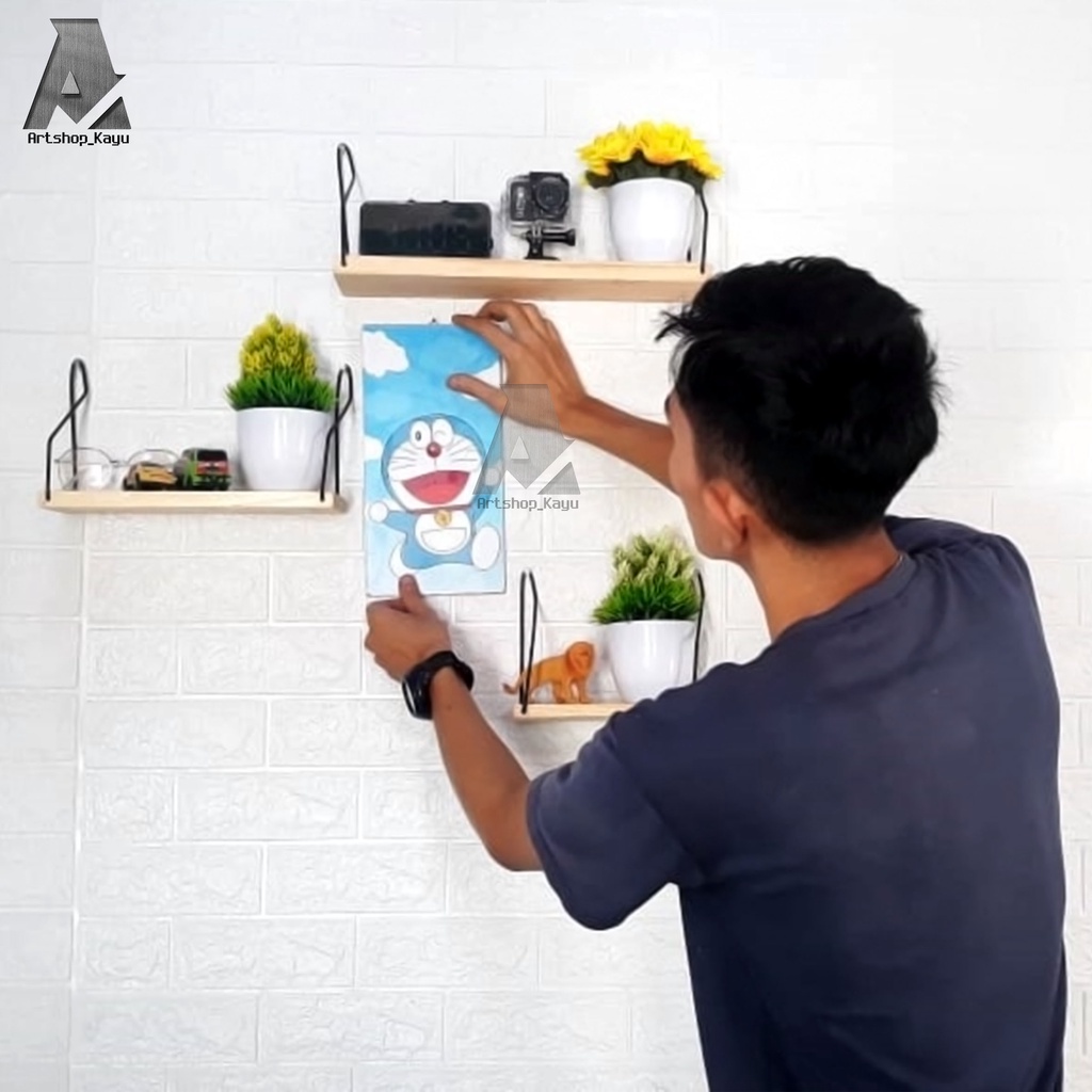 Rak dinding buku rak gantung besi kayu rak serbaguna dekorasi hiasan minimalis murah