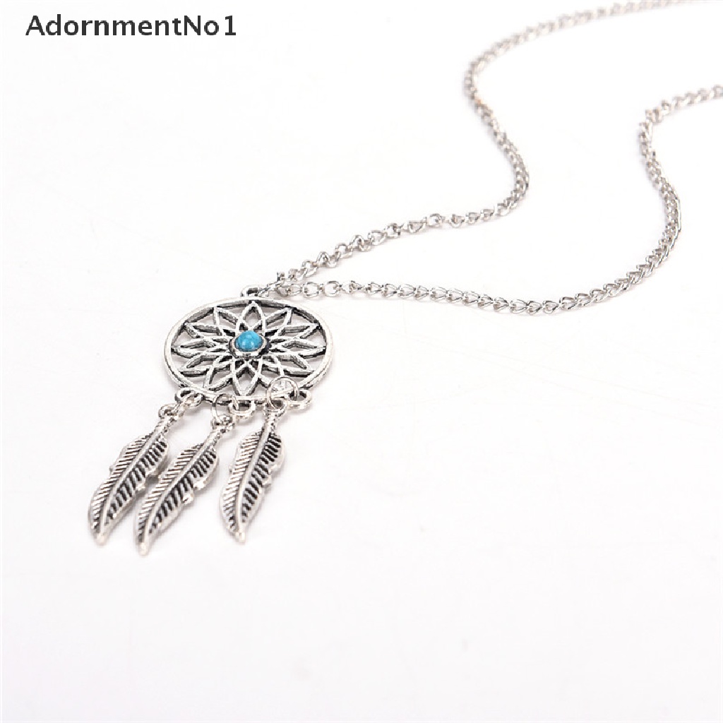 (AdornmentNo1) Set Kalung + Anting Gantung Panjang Kait Gaya Bohemia Motif Dreamcatcher + Daun + Bulu Untuk Wanita