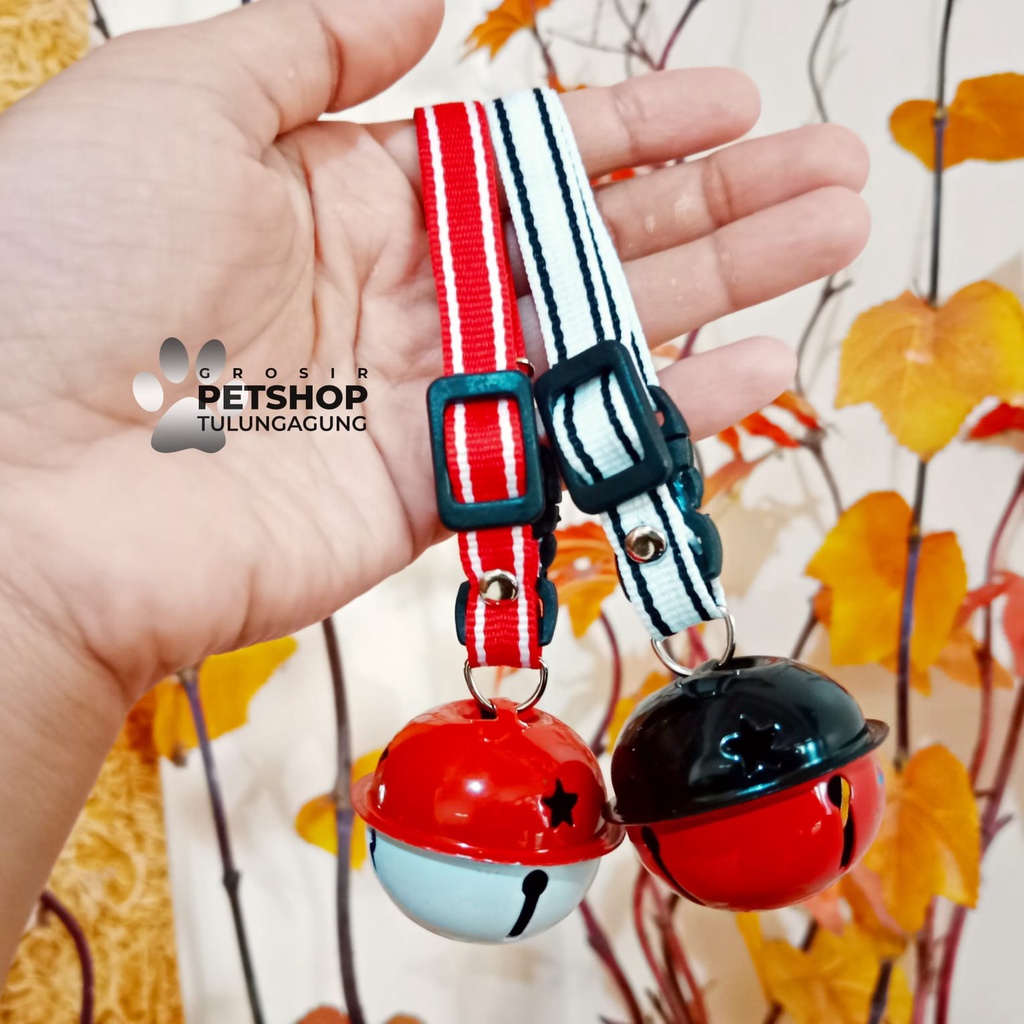 Kalung Kucing Motif Stripe Lonceng Besar Berbunyi