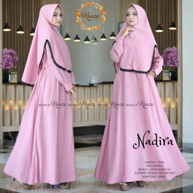 Gamis Terbaru NADIRA Syari Ori Kanza Set Khimar Wolfis Polos