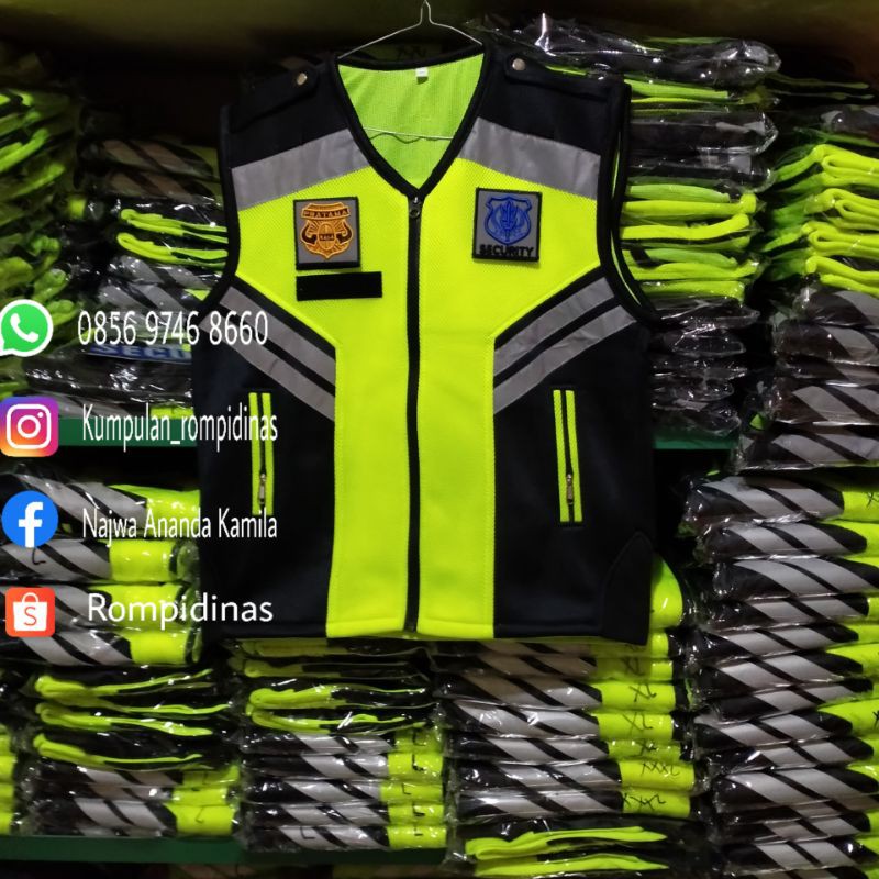 

[pakai logo] rompi security/multifungsi/safety hitam stabilo/iga hitam stabilo **