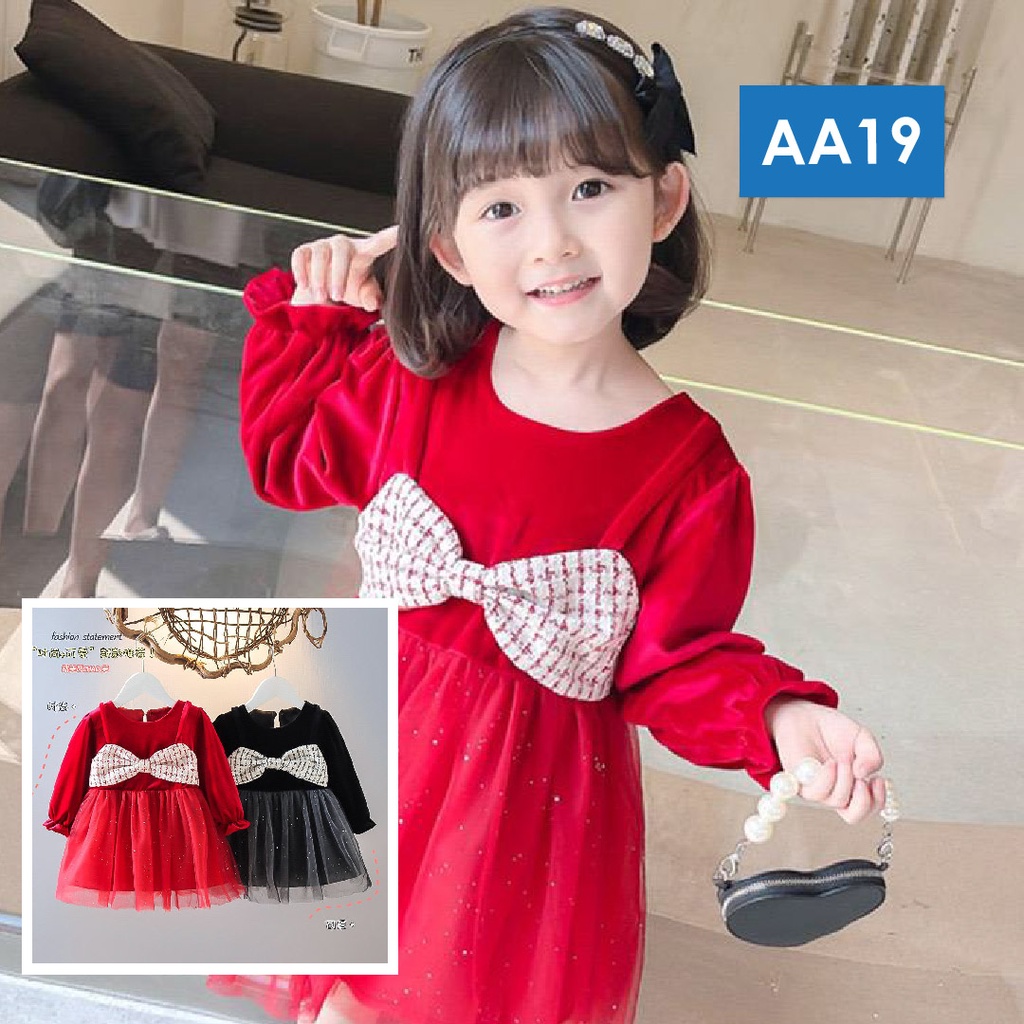 LAPAGO - Dress Gaun Anak Bayi Perempuan Import Motif Elegan Cantik Lucu 2021 usia 6 bulan - 3 tahun-AA19 - MERAH KUPU