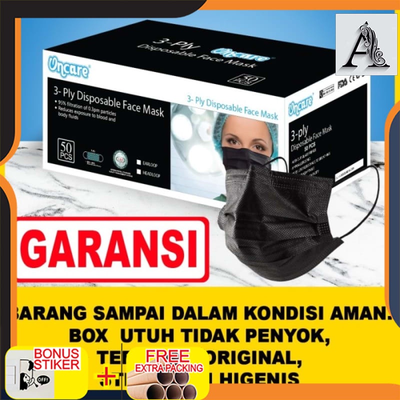 

Grosir Masker Hitam 3 ply Medis Bedah Black Higenis Steril Surgical isi 50pcs