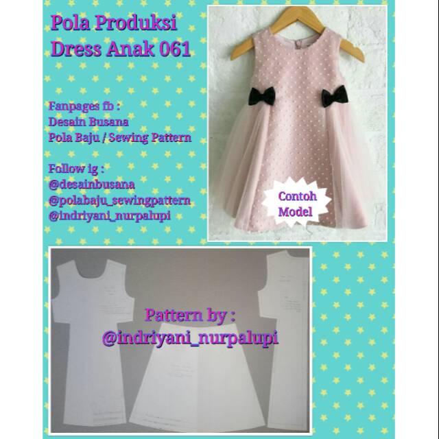 POLA DRESS ANAK 061 - Pola Baju - Pola Instan - Pola Produksi