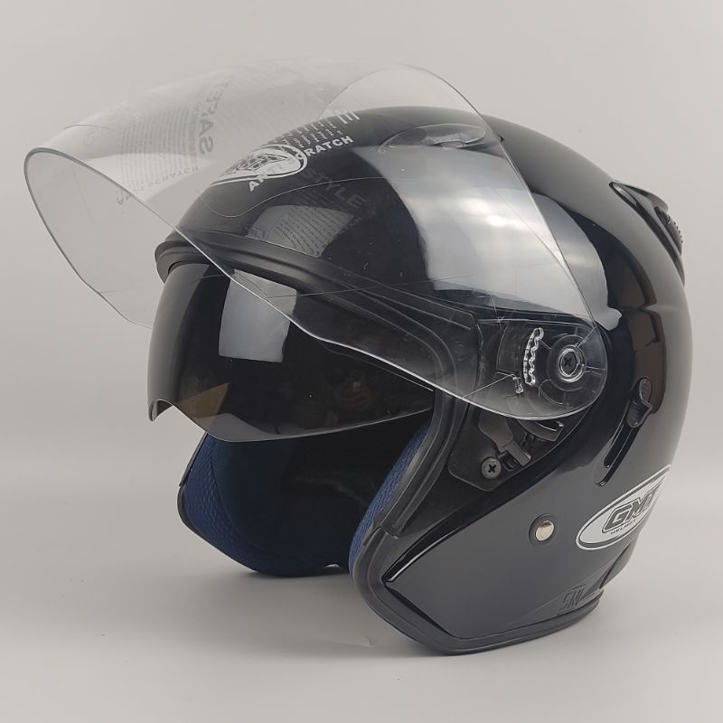 Helm Centro Double Visor Cewek Cowok Hitam Glossy Half Face