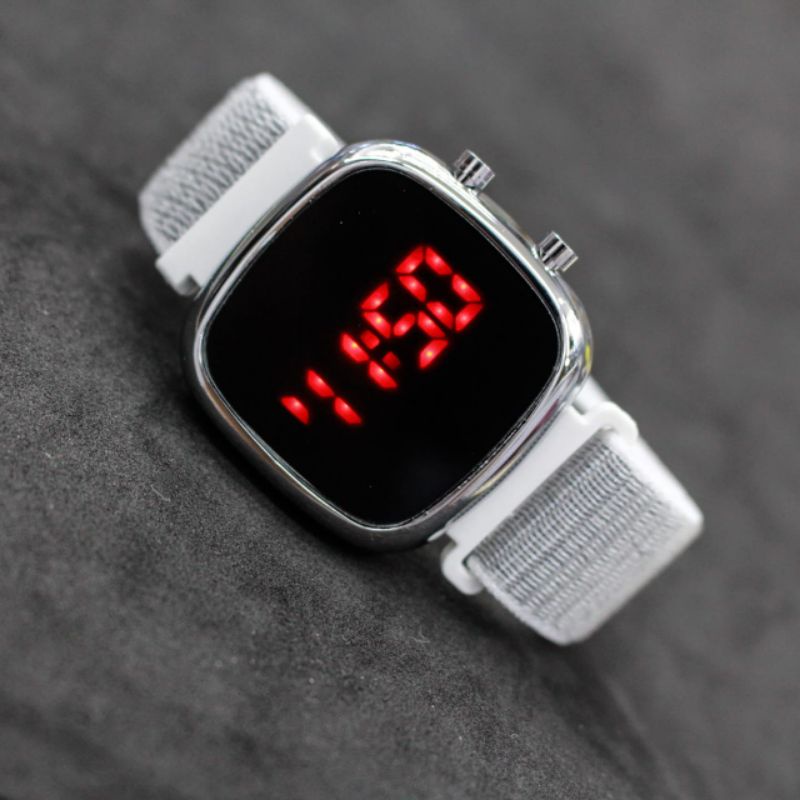 JAM TANGAN LED WATCH OVAL CANVAS CEWEK COWOK STRAP CANVAS