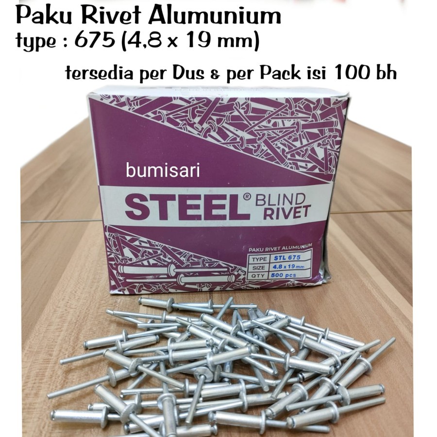 Paku Rivet Alumunium 675 (4,8 x 19 mm) Per pack isi 100