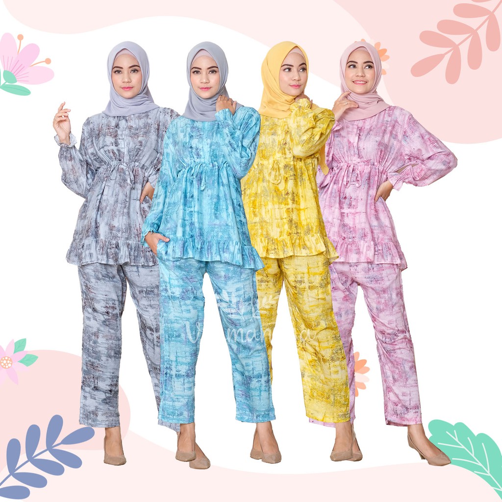 vSamantha - Pajamas Set / Piyama Set Muslim Rayon Rempel Busui Friendly - Tangan Panjang II