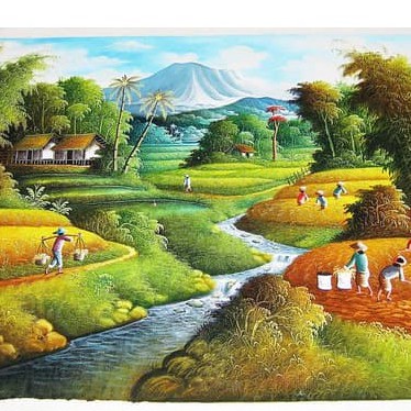 Lukisan Feng Shui Panen Padi Dan Pemandangan