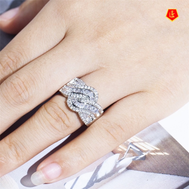 [Ready Stock]Fashion Creative Square Diamond Twisted String Ring