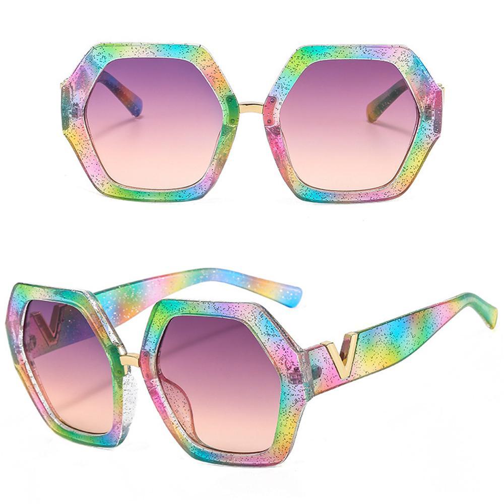 R-flower Wanita Oversized Sunglasses Retro Fashion Tidak Teratur Nuansa Matahari