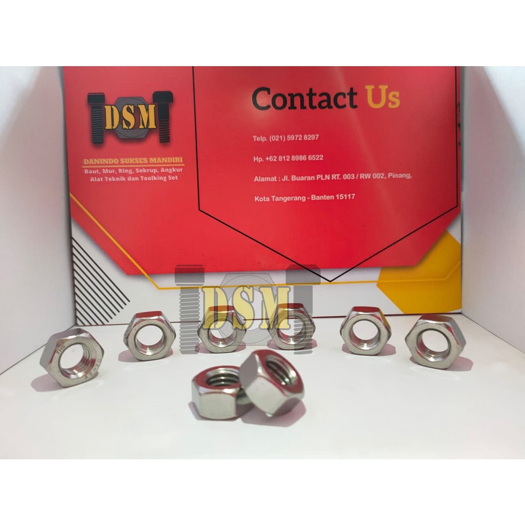 SS 304 / Mur / Hex Nut M16 Stainless Pitch 2,0 Kunci 24
