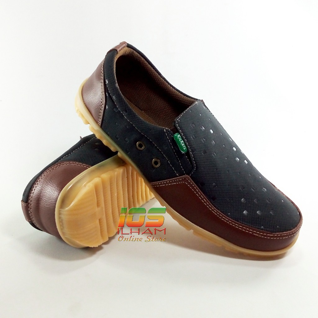 Sepatu Slop Kickers Kotak-Kotak 39/43 Hitam Cokelat