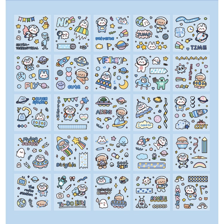 Stiker PVC Aesthetic 1 Lembar | Sticker Astronot Cute Planet | DIY Bahan PVC Untuk Deco Scrapbook Diary Tumbler Botol Viral Lucu Gemoy