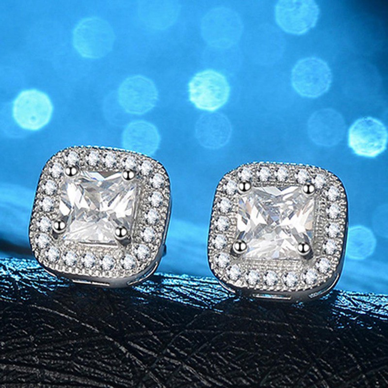 Anting Tusuk Lapis Emas Putih Aksen Zircon Bulat untuk Wanita