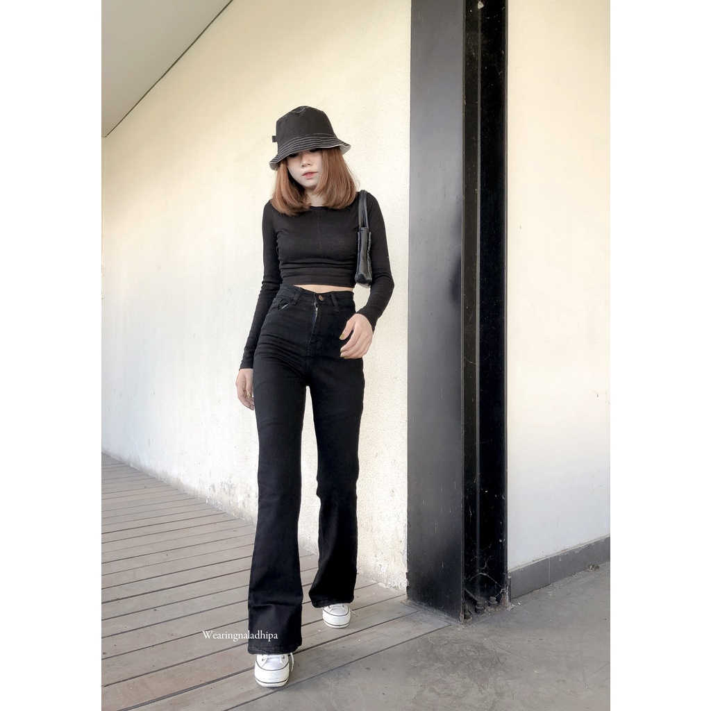 Kezia Cutbray Pants Hitam - Highwaist Jeans Cutbray