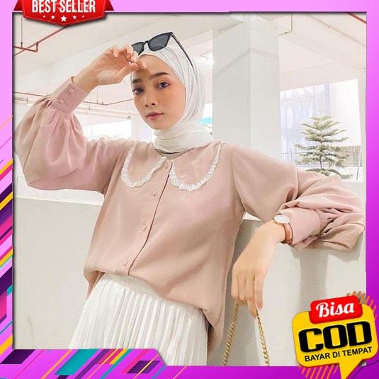 Yessy Top Baju Atasan Kemeja Casual Wanita Lengan Panjang Kekinian Cod - Narina Top Blouse Kemeja L