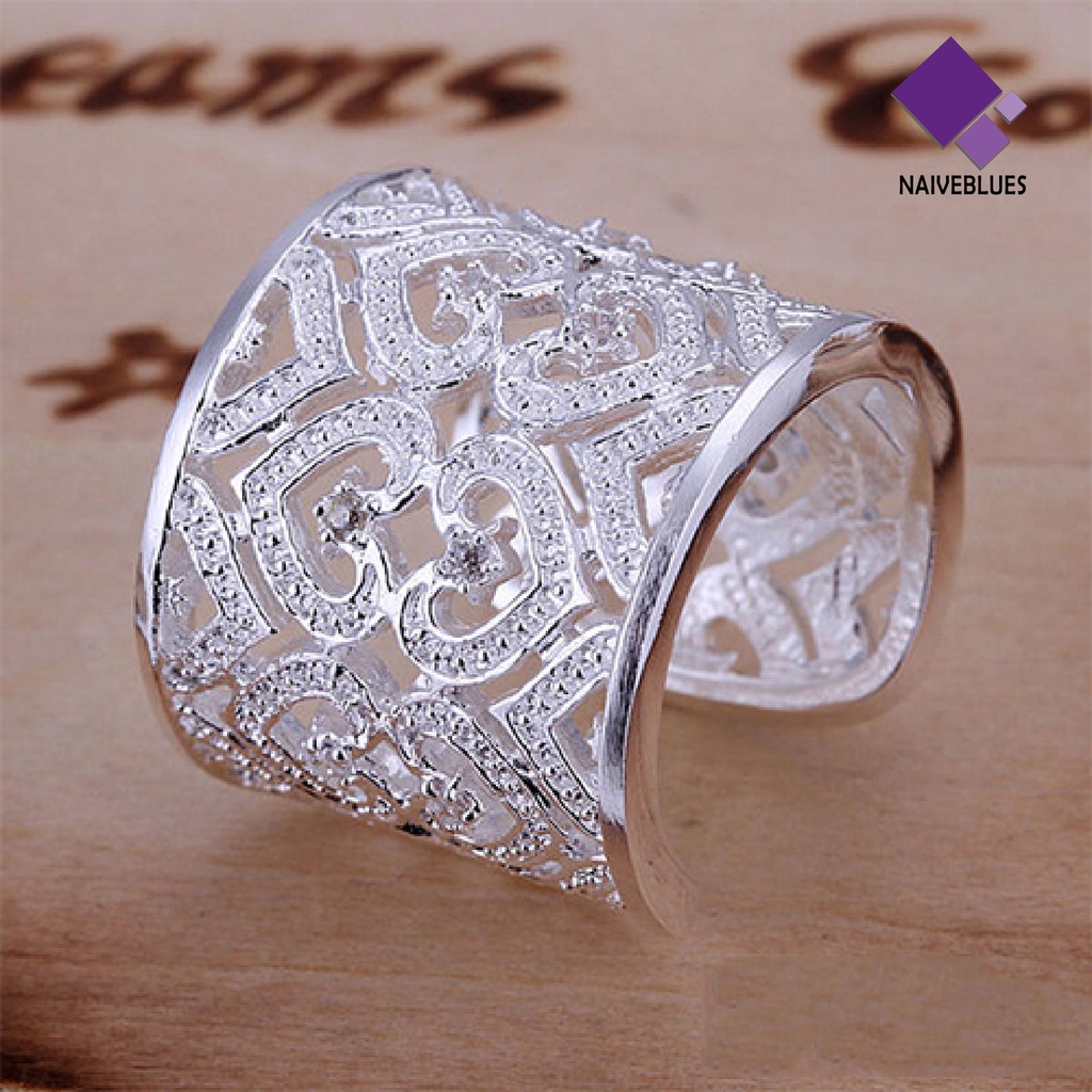 Cincin Model Terbuka Adjustable Bentuk Hati Aksen Berlian Imitasi