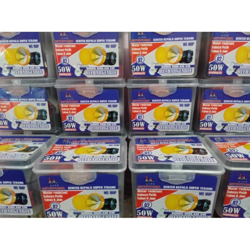 Senter Kepala Cas Mitsuyama 50W MS-160P Senter LED Super Terang Jarak Jauh Anti Air/ Senter Led Mini