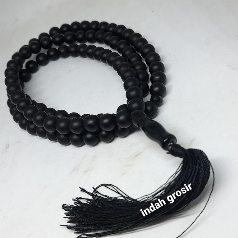 TASBIH BATU BLACK ONEX DOP WARNA HAJAR ASWAD 99BUTIR 8MM NATURAL