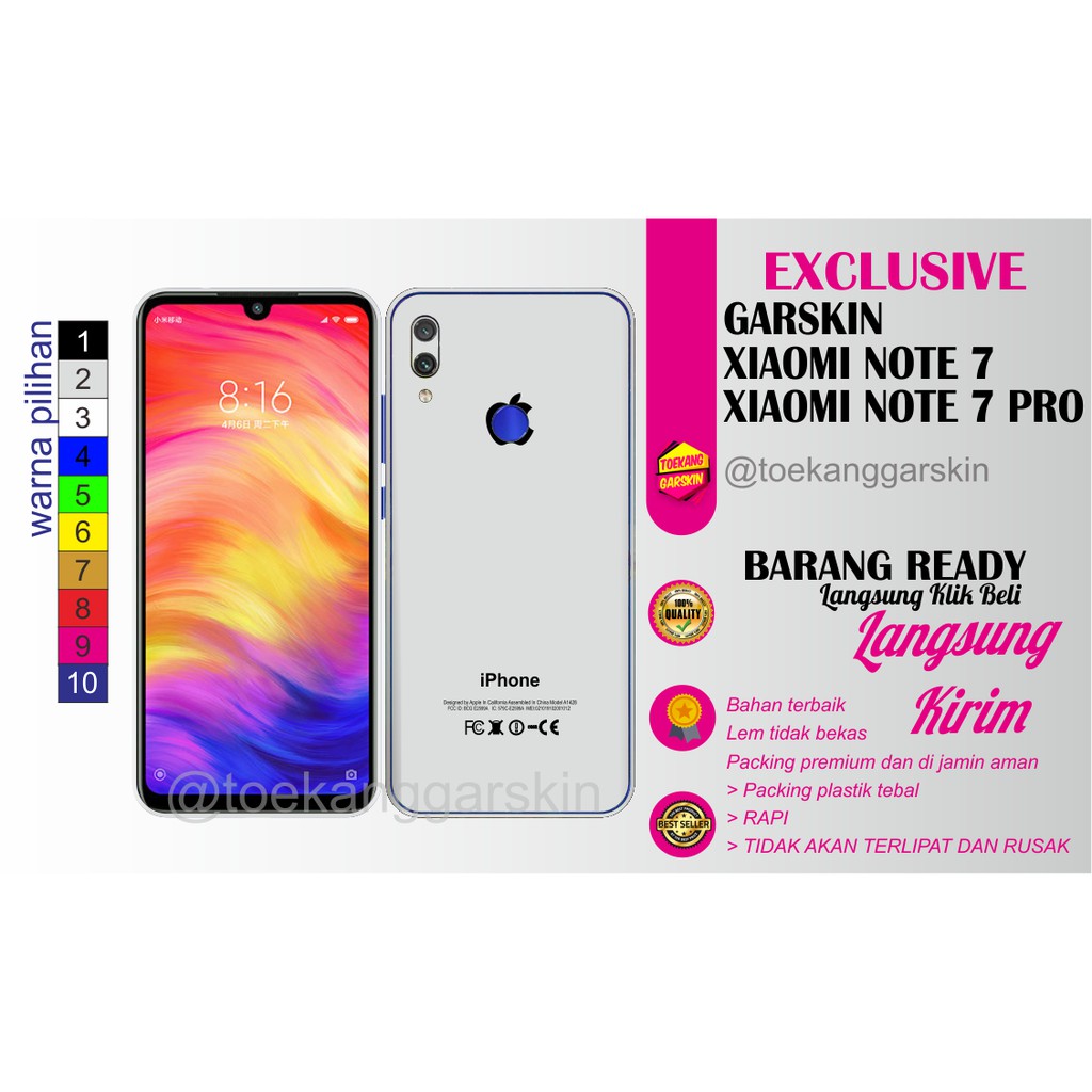 Garskin Xiaomi Redmi Note 7 Atau 7 Pro Motif Iphone X Semua Warna