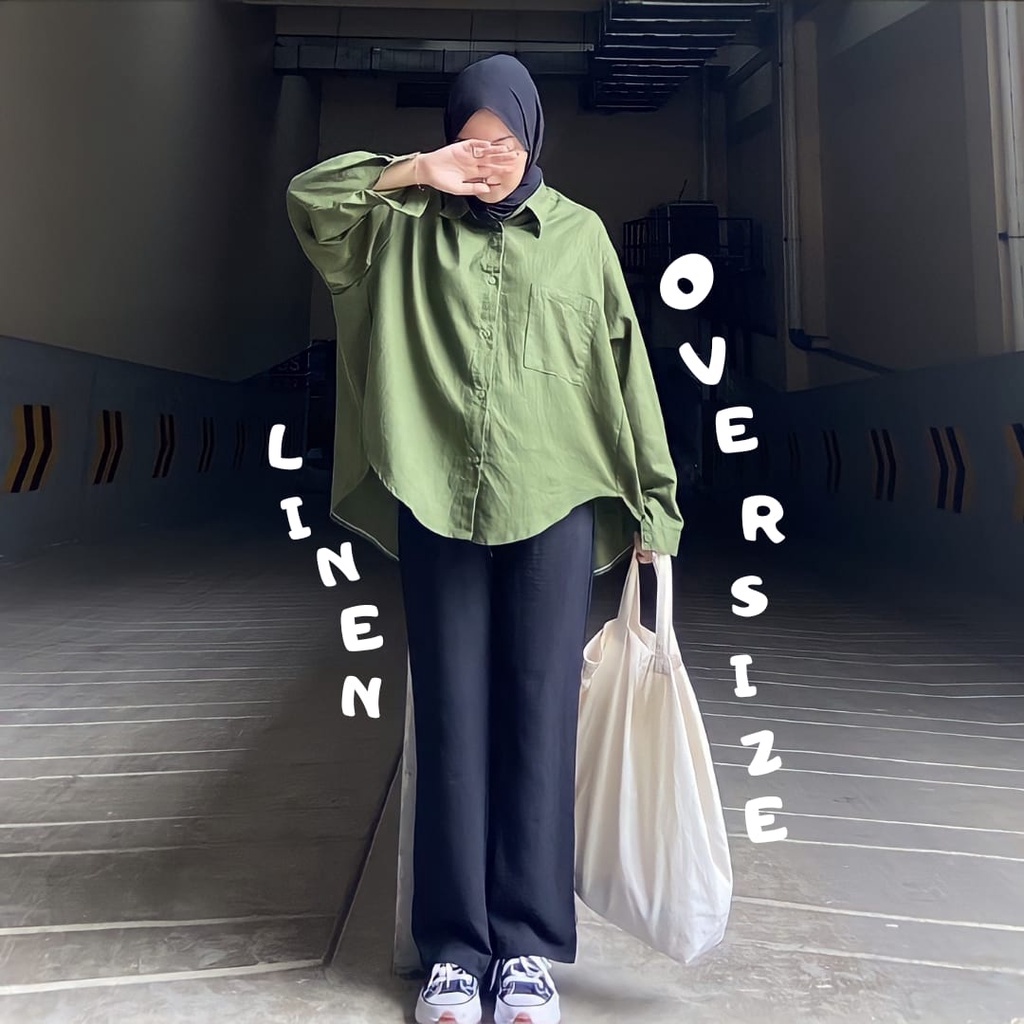 OLIVIA SHIRT - LINEN SHIRT / BLOUSE KEMEJA LINEN OVERSIZE / OVERSIZE LINEN POLOS