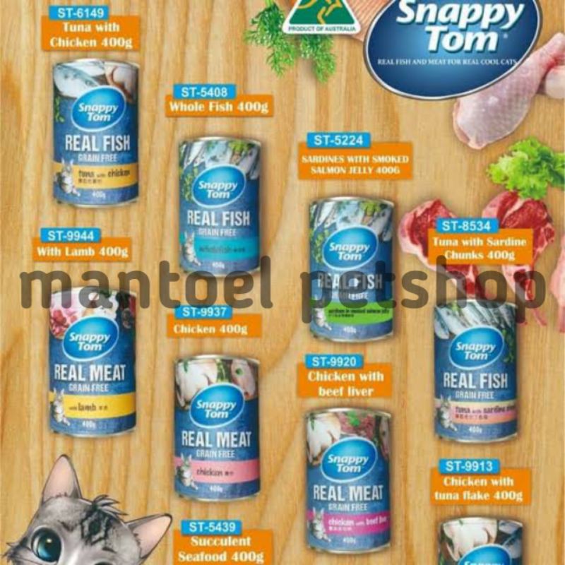 snappy tom adult all varian rasa 400gr x 12 wet food cat