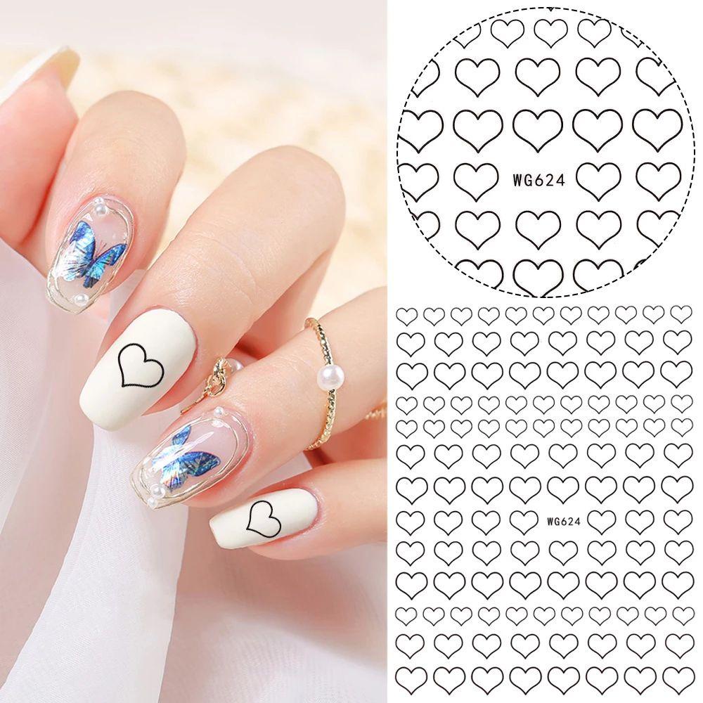 AUGUSTINA Agustina Stiker Nail Art Ultra-Tipis Cinta Hati DIY Desain Kuku Nail Art Dekorasi