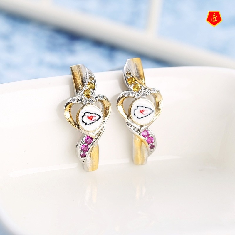 [Ready Stock]Rugby Champion Ring Heart-Shaped Ear Stud Pendant Necklace Set