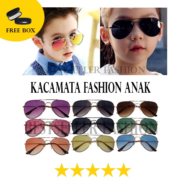 Kacamata Fashion Anak Kacamata Sunglasses Anak Model Aviator Kacamata Anak Murah Frame Gold Kacamata Anak Trendy FREECASE