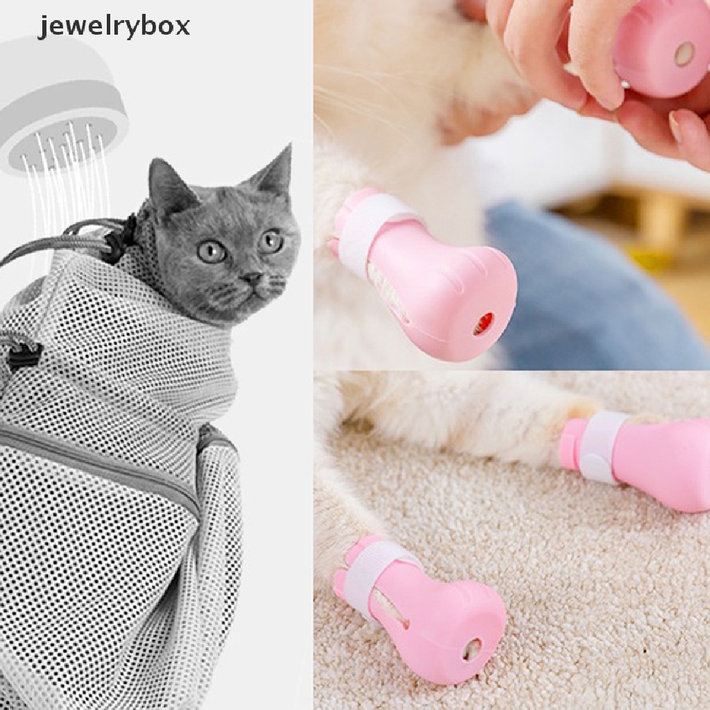 4 Pcs Sepatu Pelindung Bahan Silikon Lembut Adjustable Untuk Mandi Kucing Peliharaan