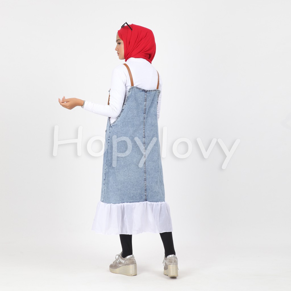 HOPYLOVY - Overall Jeans Wanita Snow Acid Kombinasi Sifon Mytha