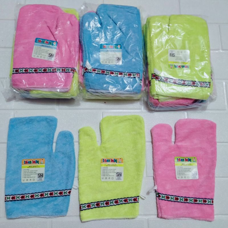 PROMO !!! 12PCS WASHLAP BAYI HANDUK MODEL JARI WARNA BIRU/ KUNING/PINK